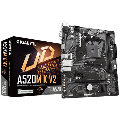 GIGABYTE Ultra Durable AM5 A520 MATX GA-A520M K V2 Motherboard AMD A520 Series (supports AMD Ryzen™ 5000 Series / Ryzen™ 5000 G Series / Ryzen™ 4000 G Series and Ryzen™ 3000 and Ryzen™ 3000 G-Series processors)