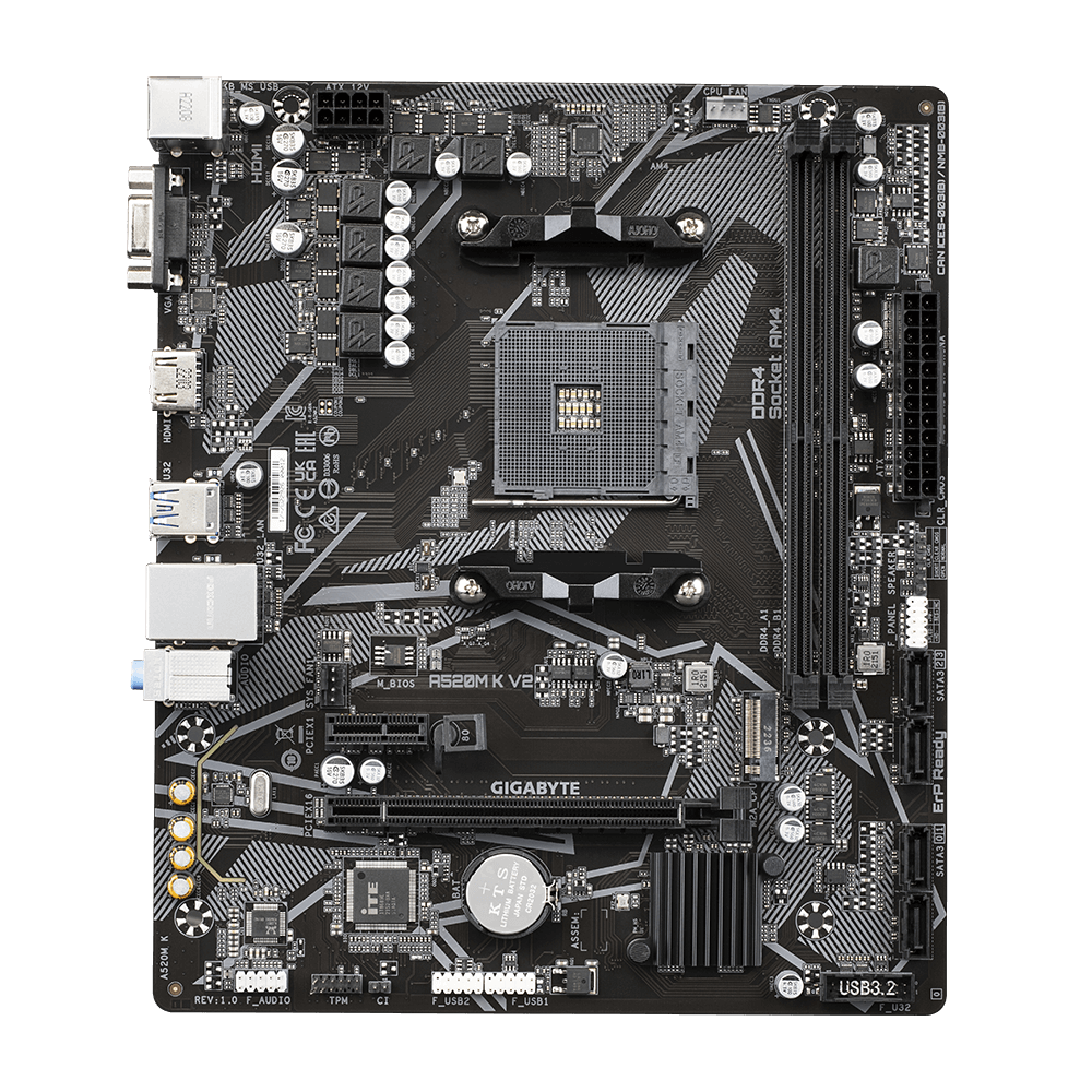 GIGABYTE Ultra Durable AM5 A520 MATX GA-A520M K V2 Motherboard AMD A520 Series (supports AMD Ryzen™ 5000 Series / Ryzen™ 5000 G Series / Ryzen™ 4000 G Series and Ryzen™ 3000 and Ryzen™ 3000 G-Series processors)