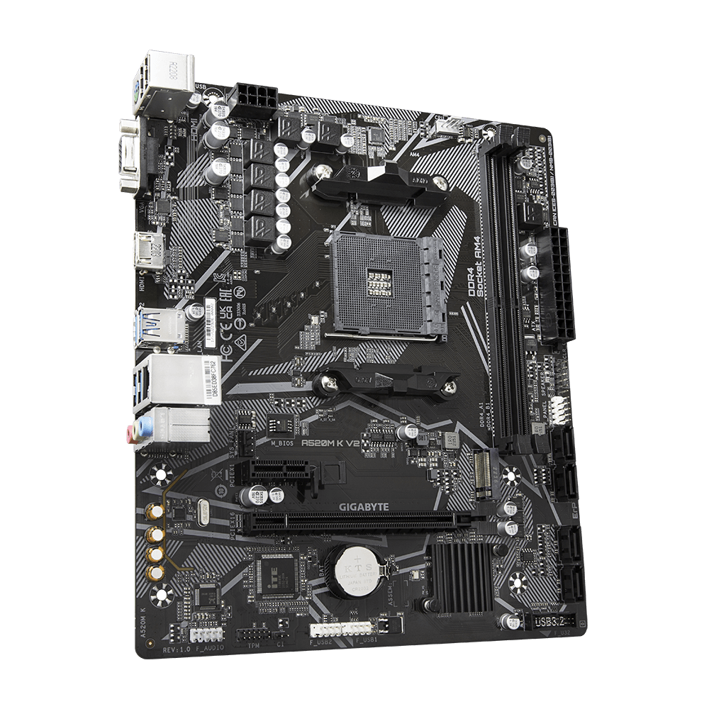 GIGABYTE Ultra Durable AM5 A520 MATX GA-A520M K V2 Motherboard AMD A520 Series (supports AMD Ryzen™ 5000 Series / Ryzen™ 5000 G Series / Ryzen™ 4000 G Series and Ryzen™ 3000 and Ryzen™ 3000 G-Series processors)