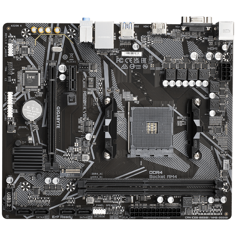 GIGABYTE Ultra Durable AM5 A520 MATX GA-A520M K V2 Motherboard AMD A520 Series (supports AMD Ryzen™ 5000 Series / Ryzen™ 5000 G Series / Ryzen™ 4000 G Series and Ryzen™ 3000 and Ryzen™ 3000 G-Series processors)
