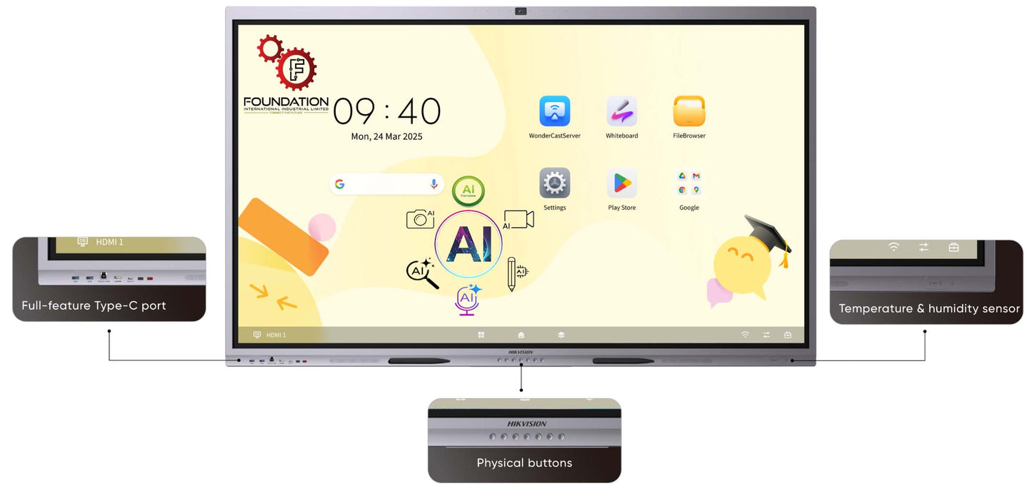 HIKVISION DS-D5C86RB/B2L 86-inch 4K Android 14 Google EDLA AI-Empowered WonderHub Interactive Whiteboard  2026 New Model -- AI 電子互動白板- 學校及商用場合適用