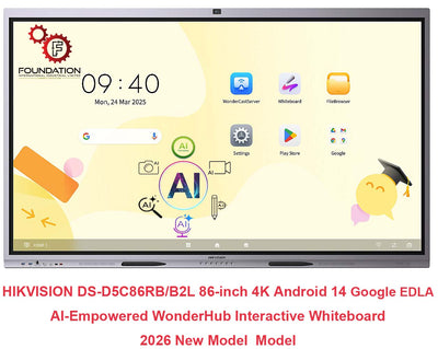 HIKVISION DS-D5C86RB/B2L 86-inch 4K Android 14 Google EDLA AI-Empowered WonderHub Interactive Whiteboard  2026 New Model -- AI 電子互動白板- 學校及商用場合適用