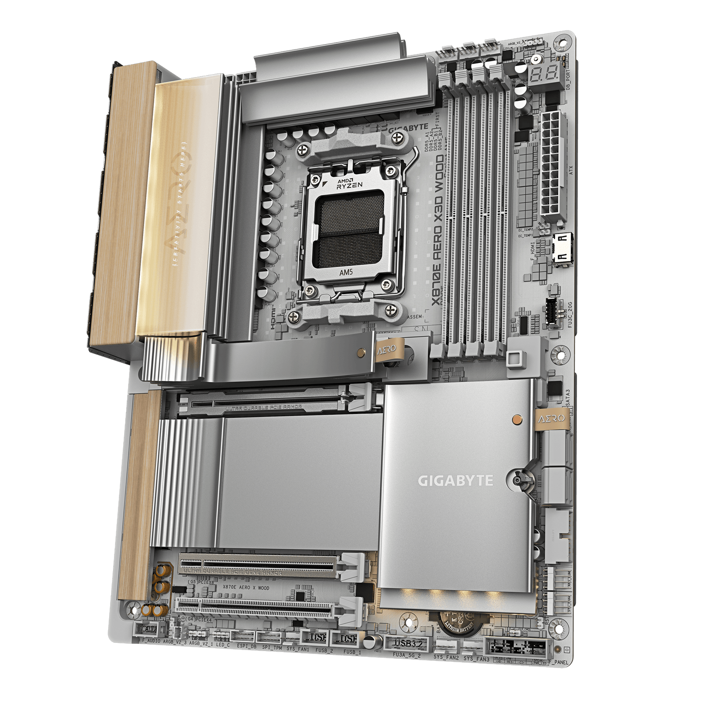 GIGABYTE AORUS X3D Model GA-X870E AERO X WOOD Motherboard  AMD X870 Series (supports AMD Ryzen™ 9000 / Ryzen™ 8000 / Ryzen™ 7000 series processors)