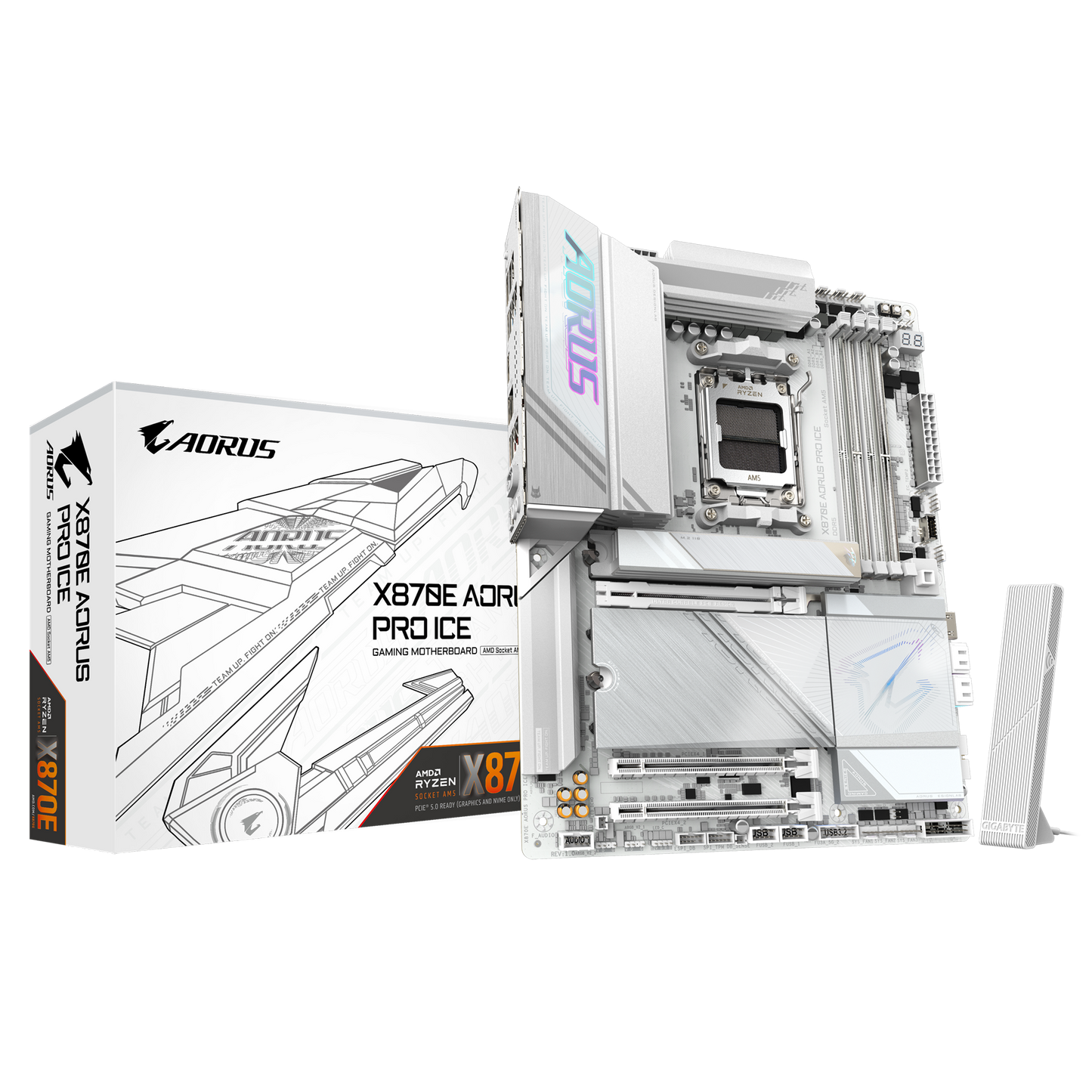 GIGABYTE AORUS AM5 X870E ATX GA-X870E AORUS PRO ICE Motherboard  AMD X870 Series (supports AMD Ryzen™ 9000 / Ryzen™ 8000 / Ryzen™ 7000 series processors)