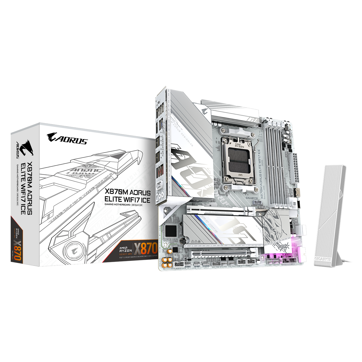 GIGABYTE AORUS AM5 X870 MATX GA-X870M A ELITE WF7 ICE Motherboard  AMD X870 Series (supports AMD Ryzen™ 9000 / Ryzen™ 8000 / Ryzen™ 7000 series processors)