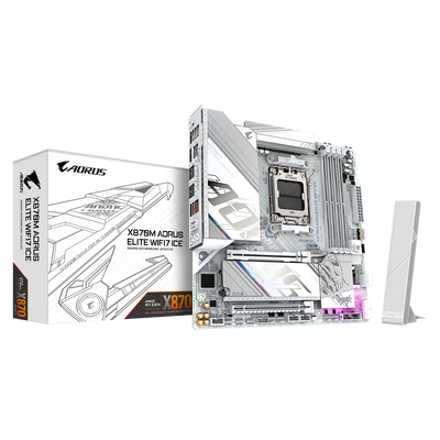 GIGABYTE AORUS AM5 X870 MATX GA-X870M A ELITE WF7 ICE Motherboard  AMD X870 Series (supports AMD Ryzen™ 9000 / Ryzen™ 8000 / Ryzen™ 7000 series processors)