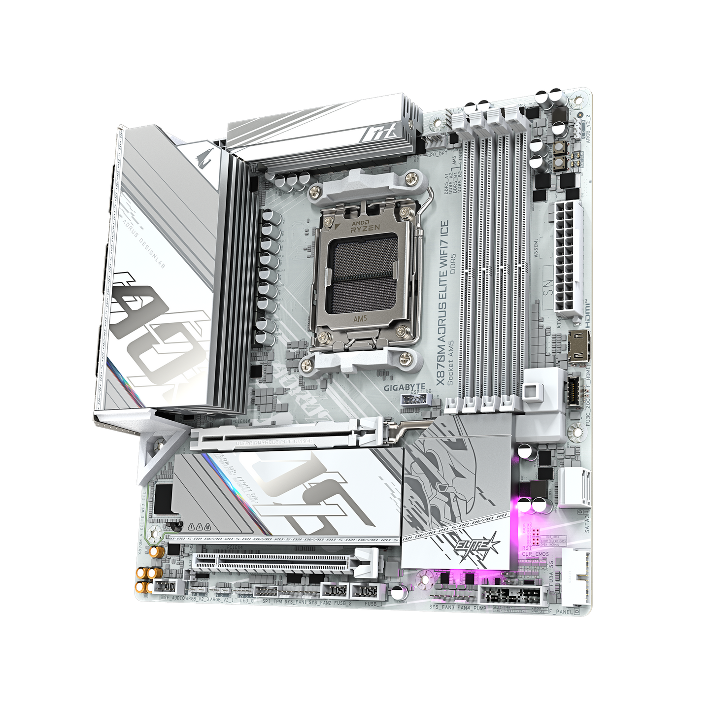 GIGABYTE AORUS AM5 X870 MATX GA-X870M A ELITE WF7 ICE Motherboard  AMD X870 Series (supports AMD Ryzen™ 9000 / Ryzen™ 8000 / Ryzen™ 7000 series processors)