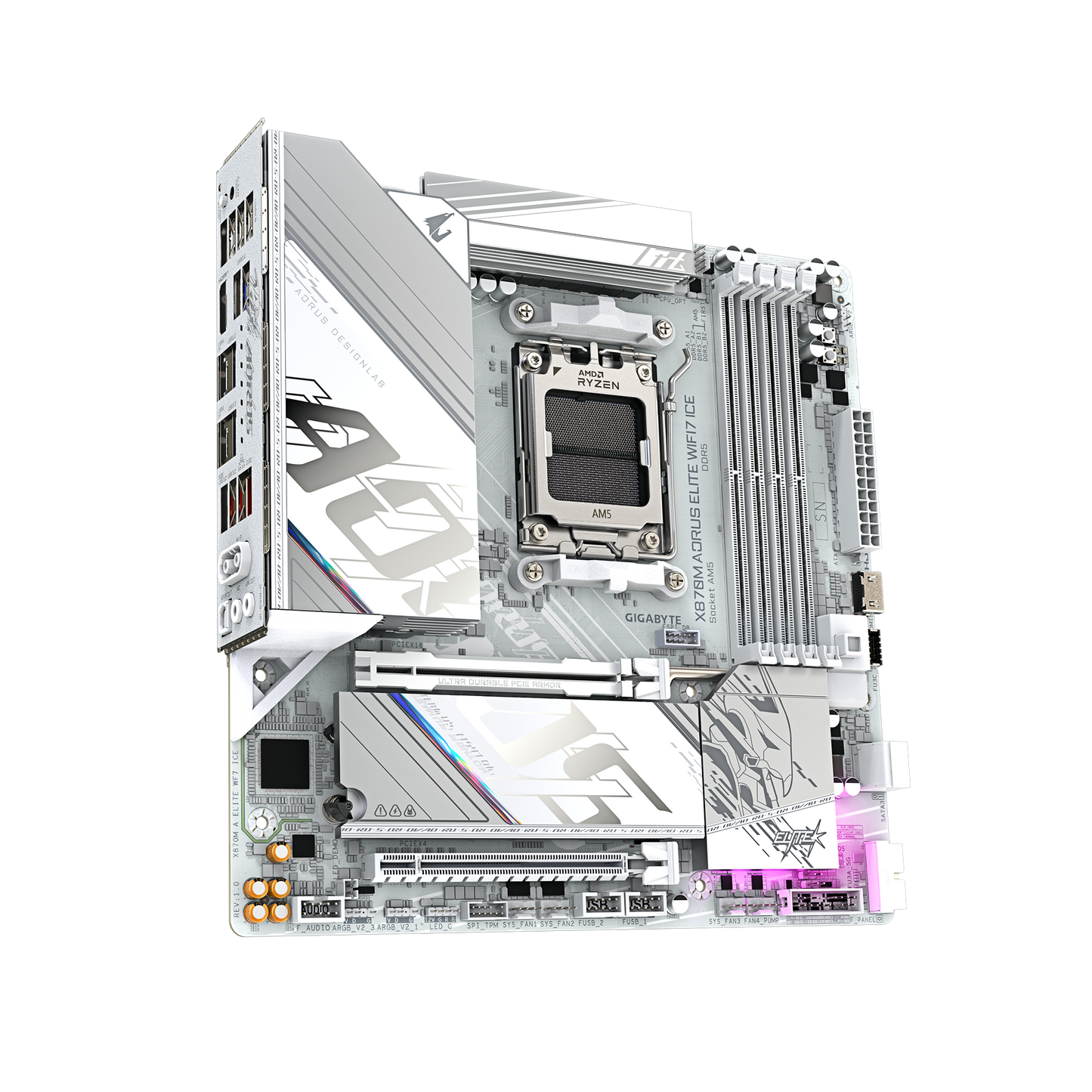 GIGABYTE AORUS AM5 X870 MATX GA-X870M A ELITE WF7 ICE Motherboard  AMD X870 Series (supports AMD Ryzen™ 9000 / Ryzen™ 8000 / Ryzen™ 7000 series processors)